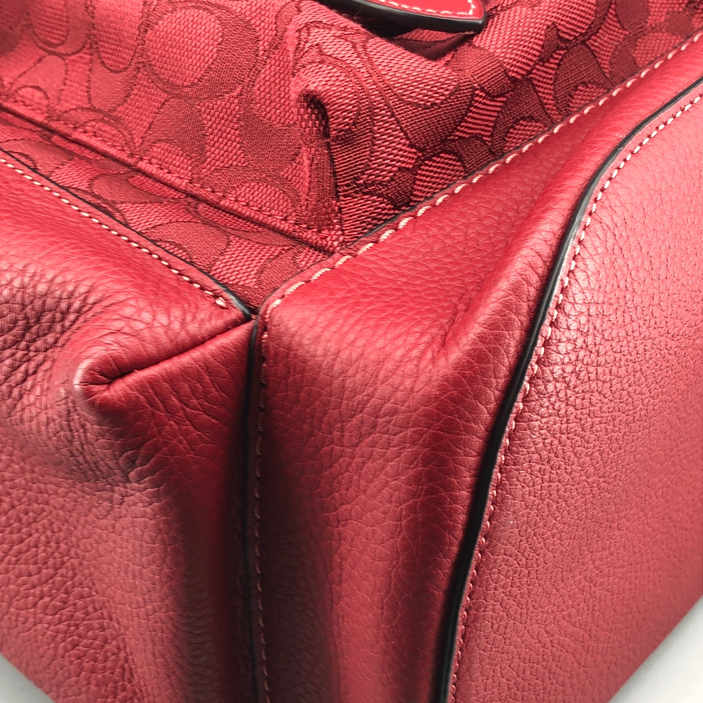 Coach Signature Canvas & Leather Flap Backpack Bag Red