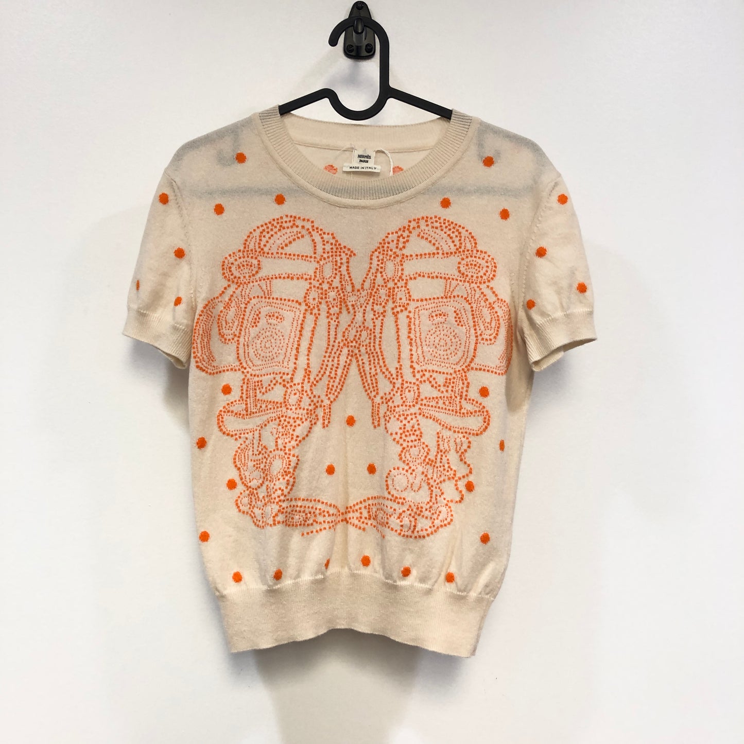 Hermes Beige Brides de Gala Short Sleeve Knit Top Size 38
