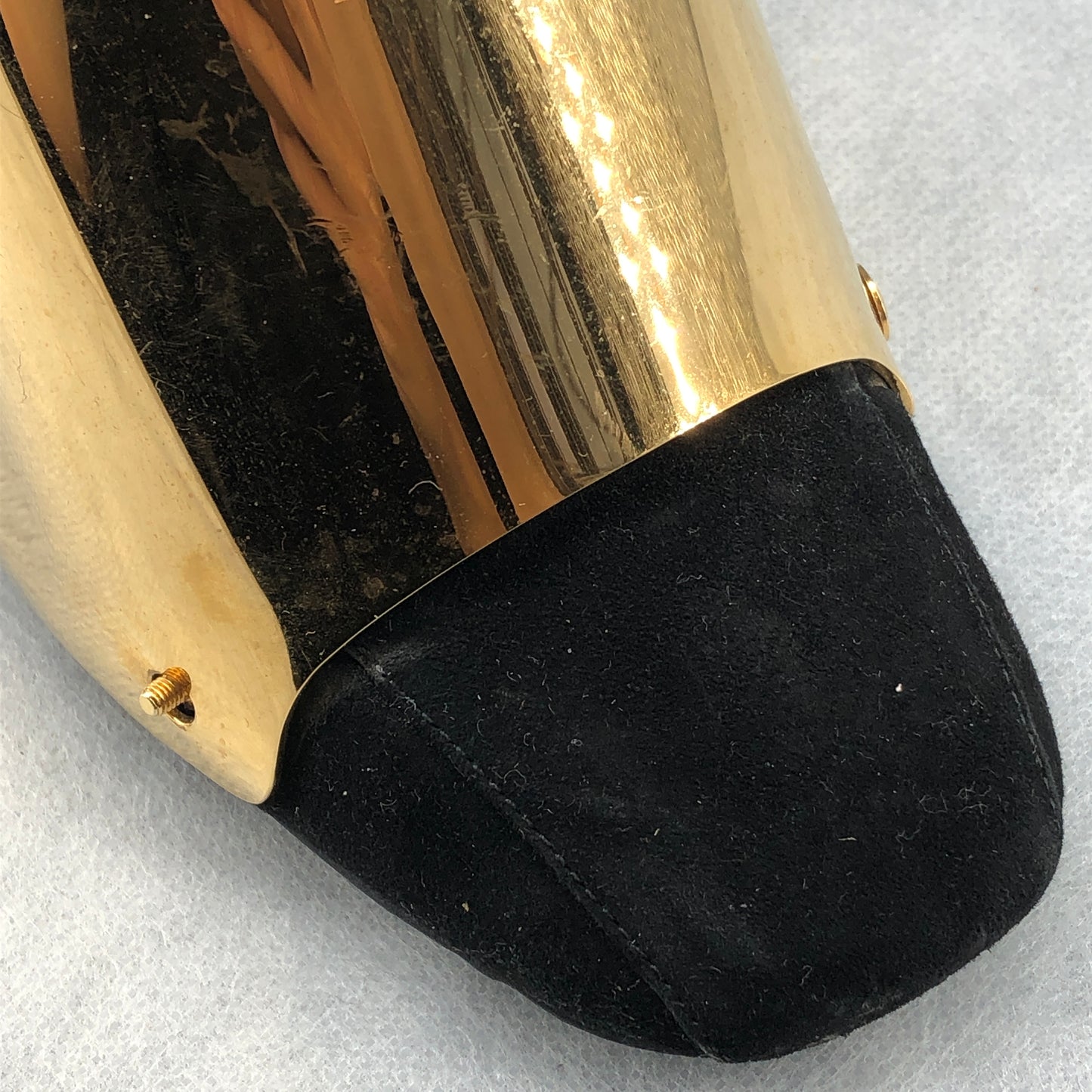Saint Laurent Black Suede & Gold Metallic Cap Toe Block Heel Pumps 35