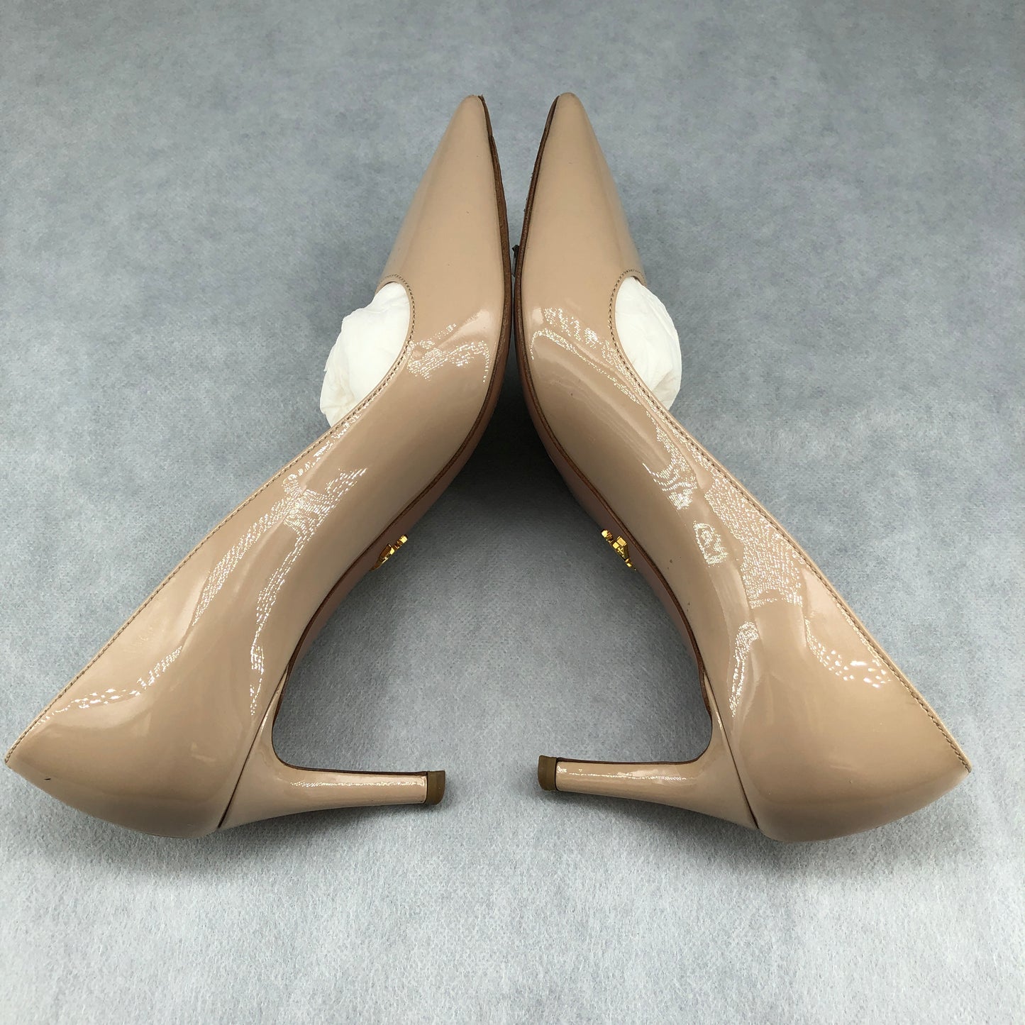 Prada Women's Patent Leather Pointed Toe Stiletto Pumps Beige Size 36