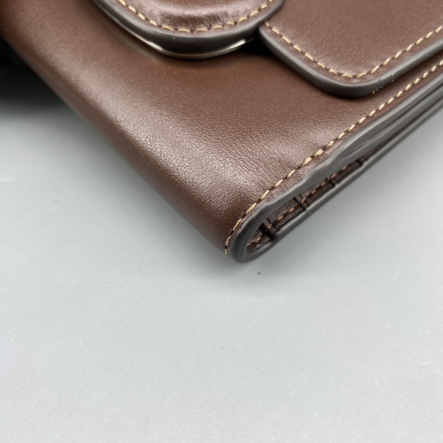 Coach Deep Brown Smooth Leather Flip Card Wallet