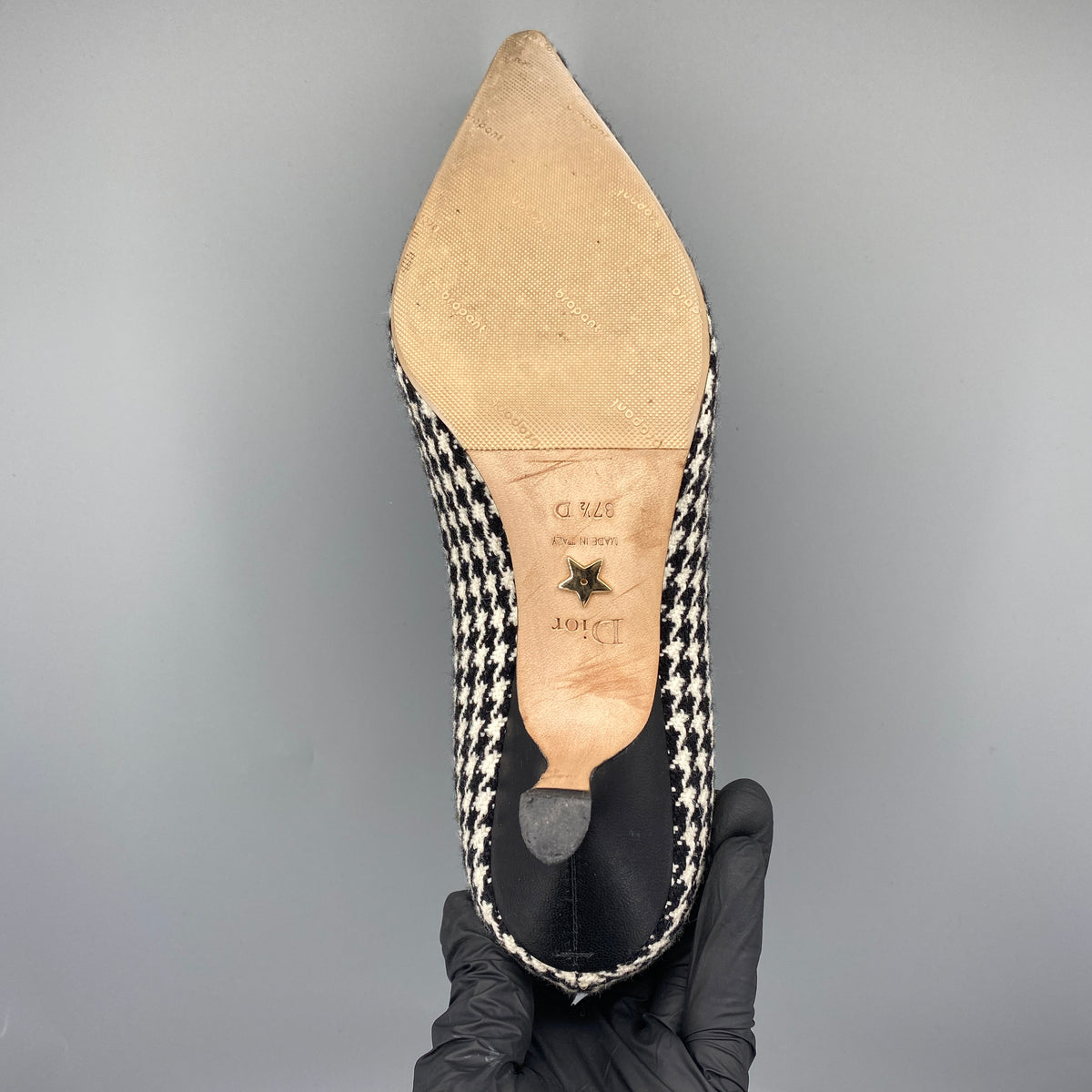 Christian Dior Houndstooth Fabric Pointed Toe High Heel  Size 37.5