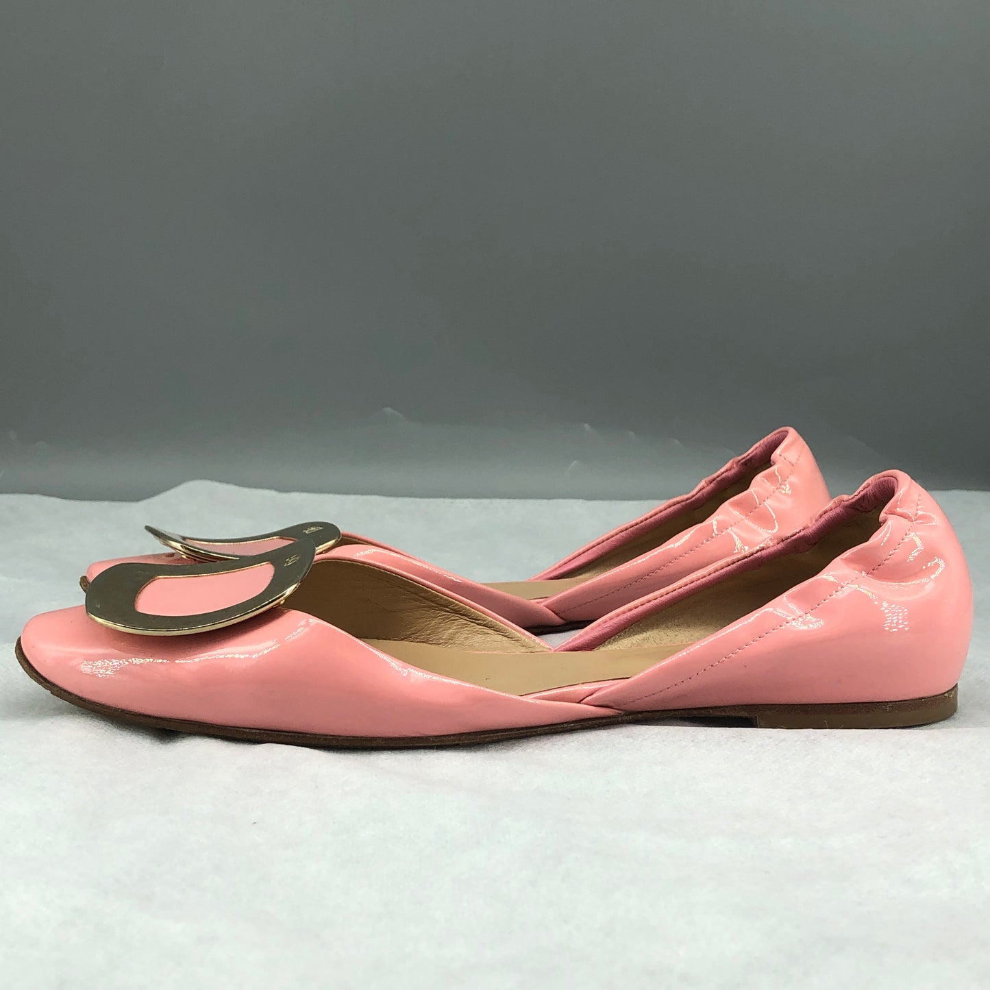 Roger Vivier Blush Pink Patent Leather Square Buckle Flat Shoes 37