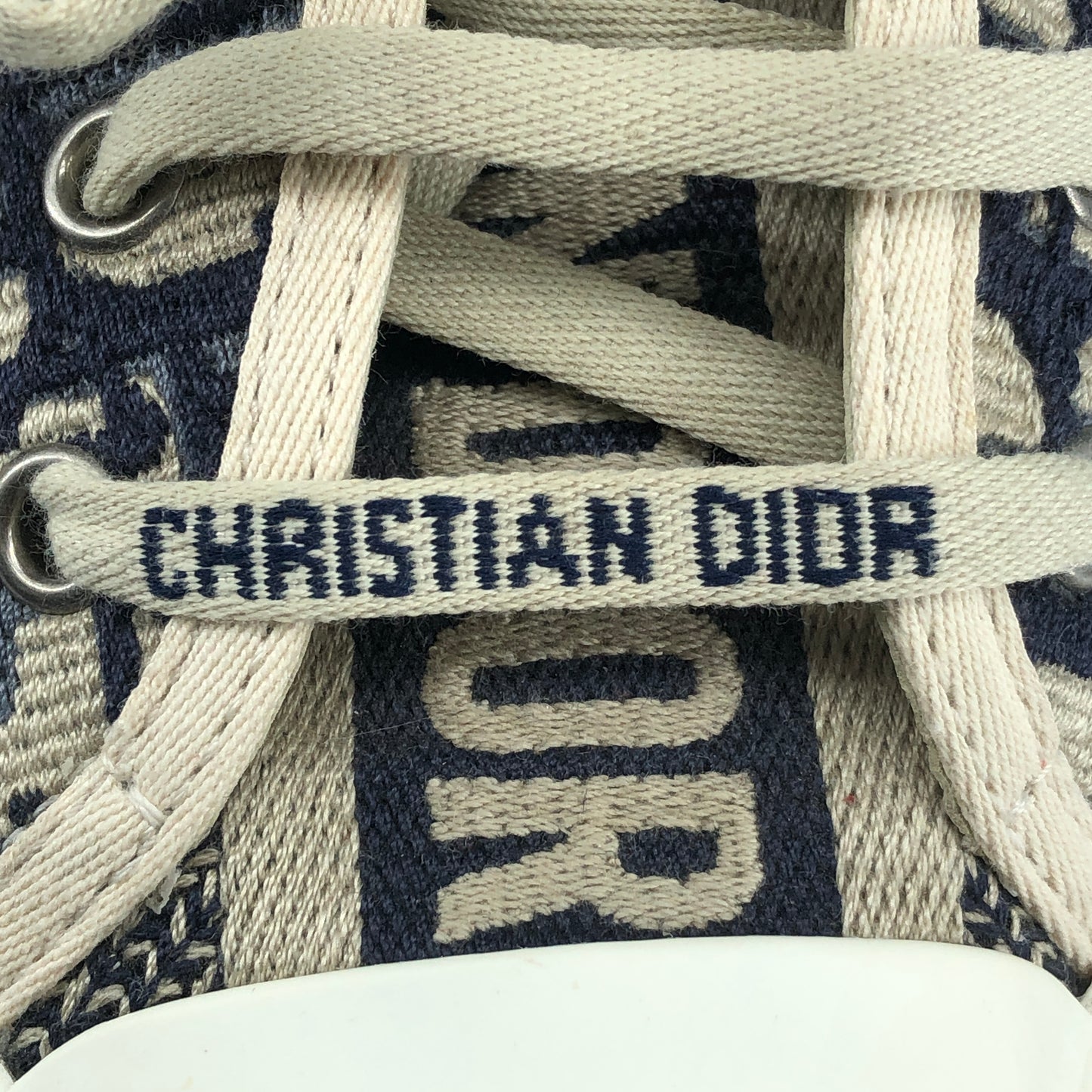 Christian Dior Walk'n'Dior Oblique Jacquard Low Top Sneakers Size 37.5 Cream & Navy