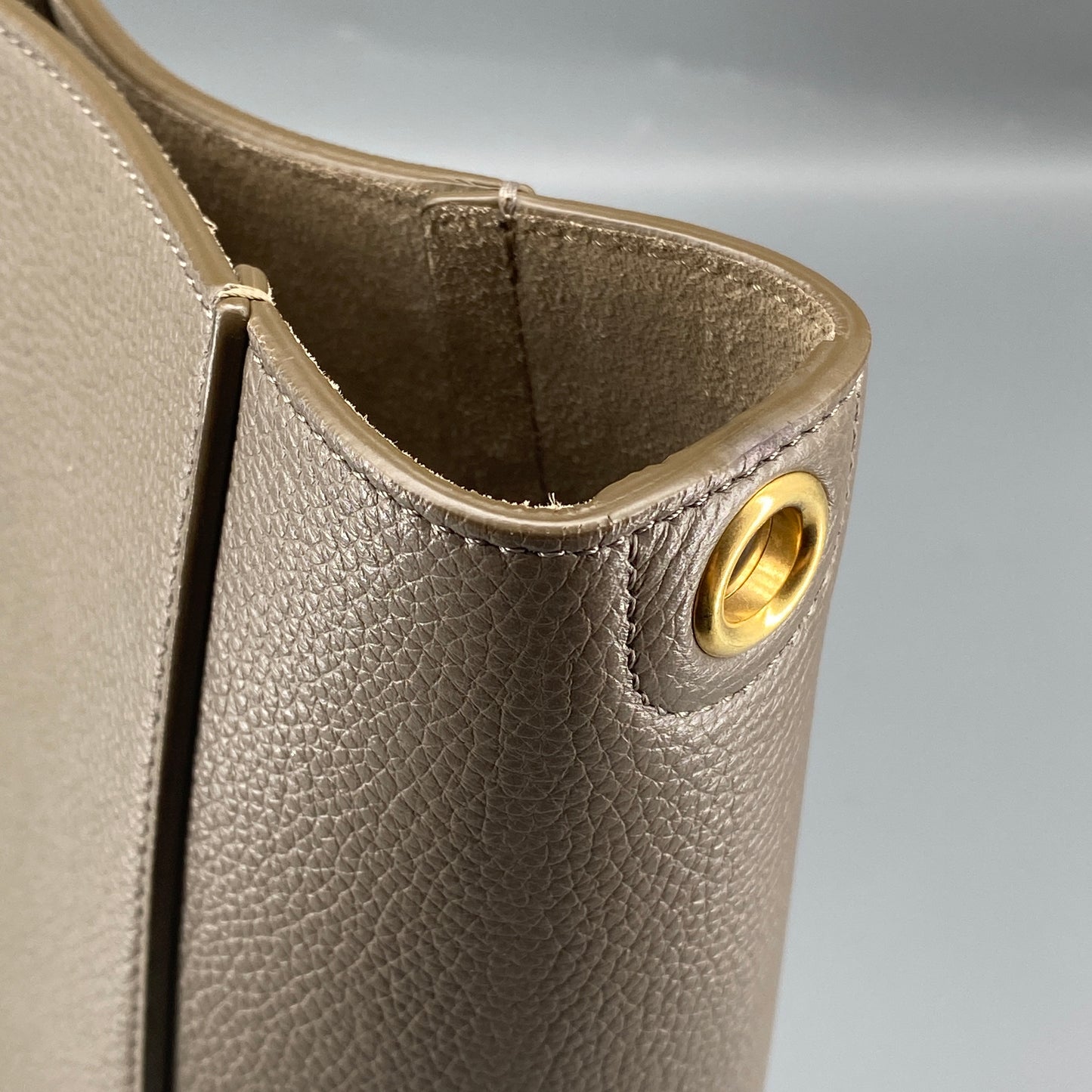 Celine Taupe Pebbled Leather Bucket Shoulder Bag