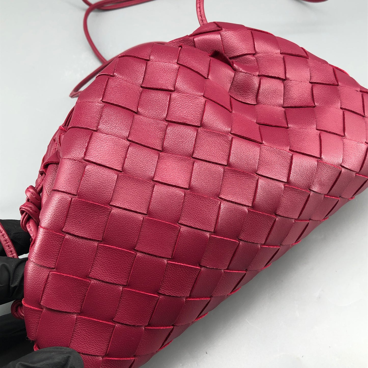 Bottega Veneta Wine Red Intrecciato Woven Mini Pouch Crossbody Bag