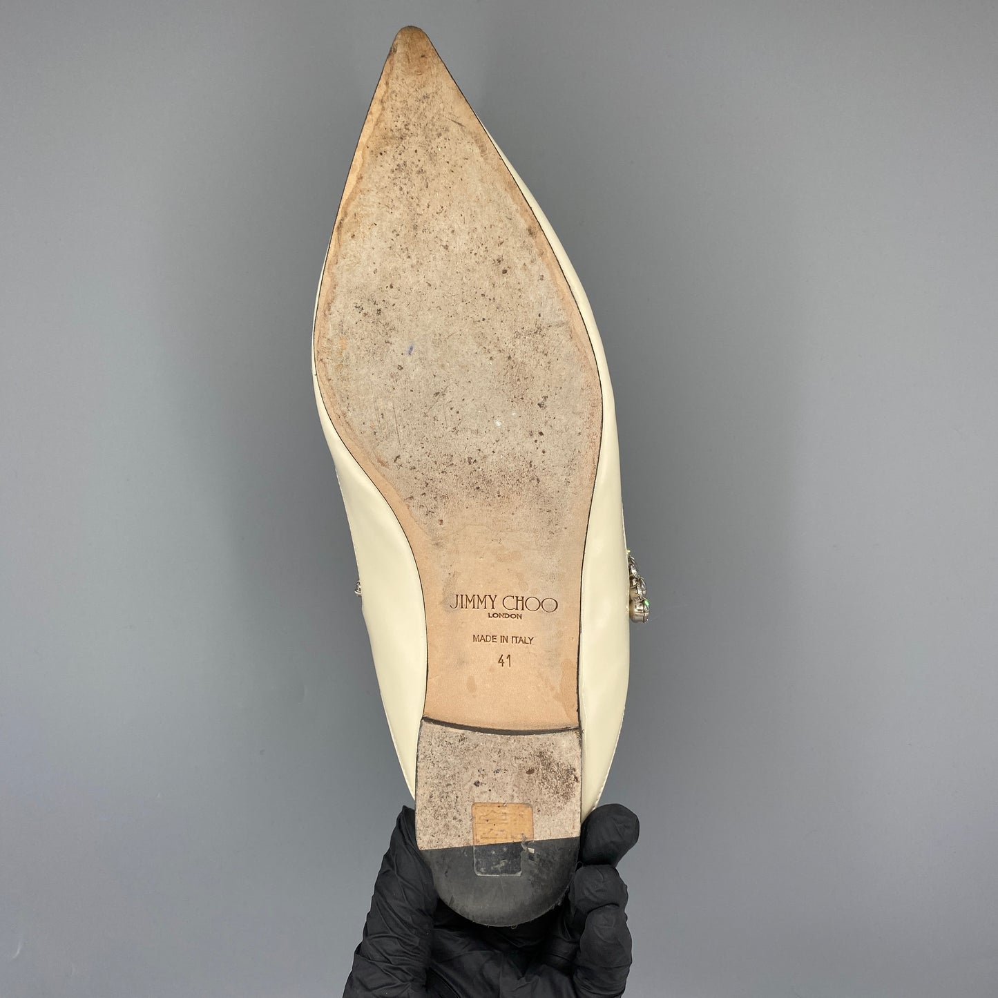 Jimmy Choo Women's Crystal Strap Patent Mules Size 41 Cream