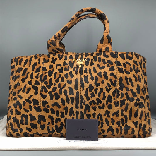Prada Cavallino Calf Hair Tote Bag Leopard Print