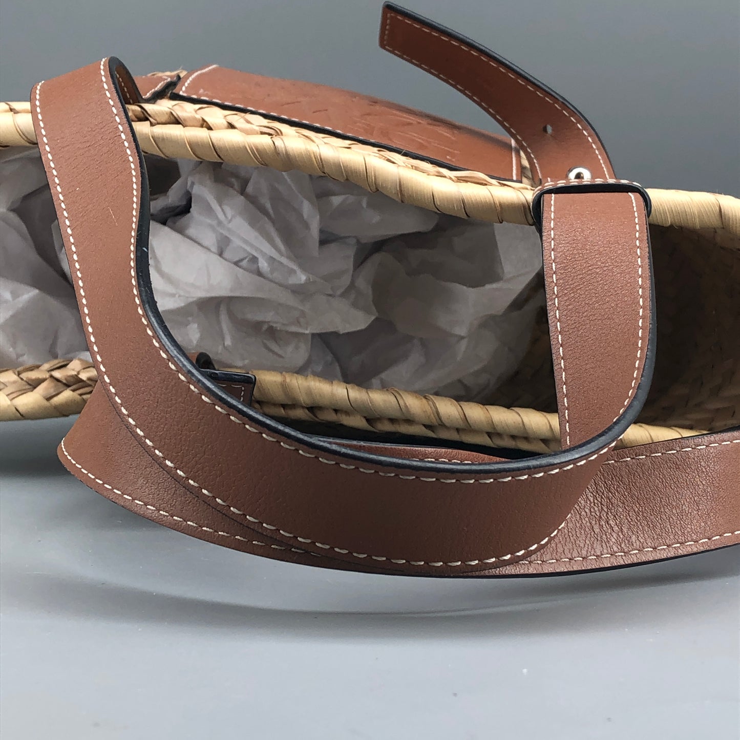 Loewe Anagram Straw Small Basket Tote Bag  Natural Straw