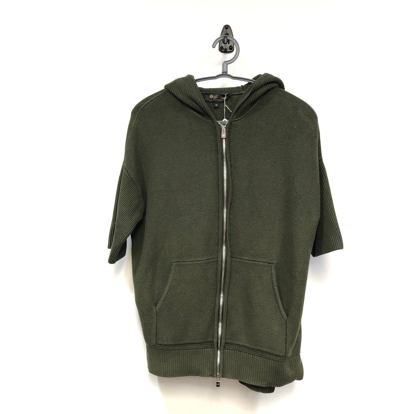 Loro Piana Olive Green Short Sleeve Zip Hoodie Size 40