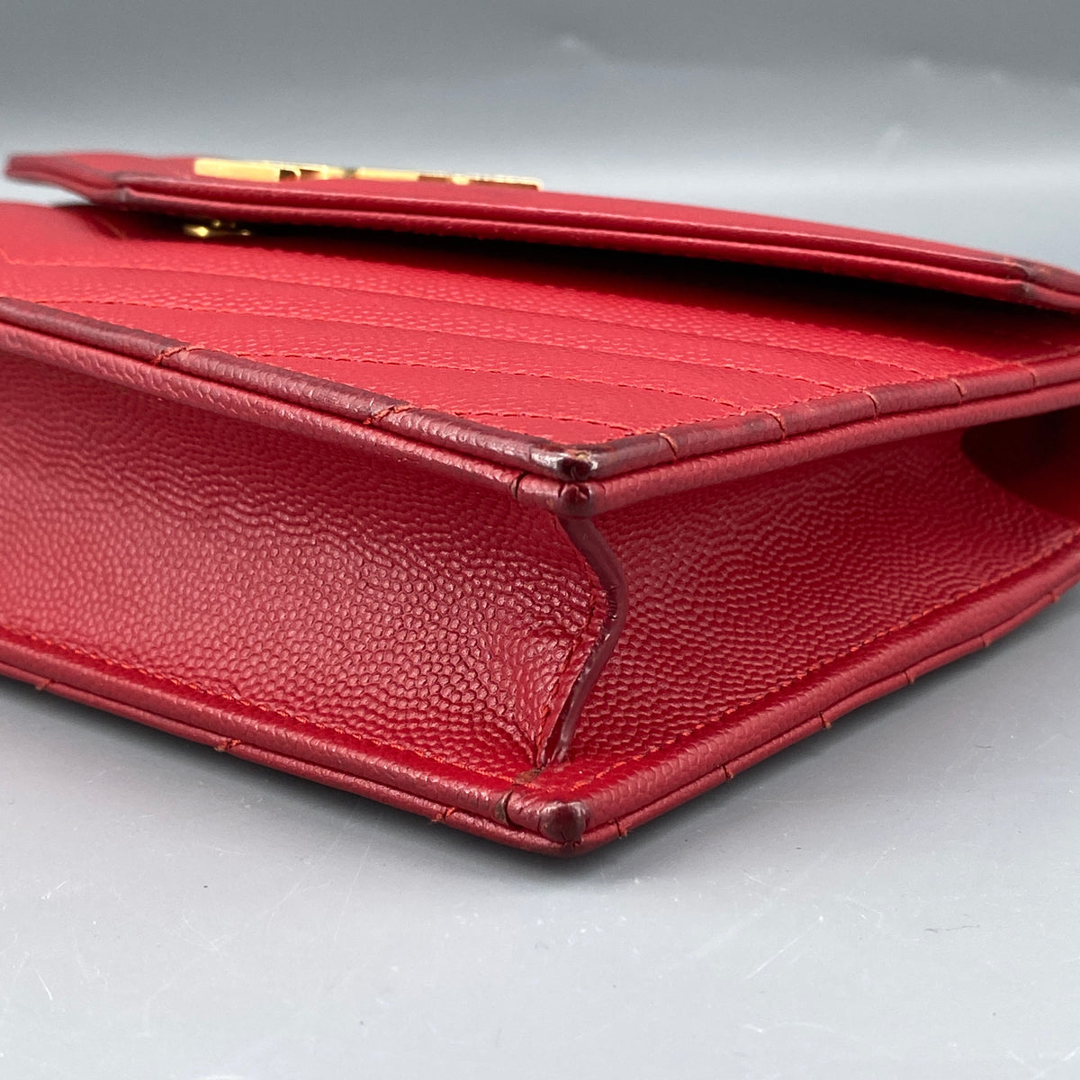 Saint Laurent Matelasse Chevron  Envelope Chain Wallet New Red