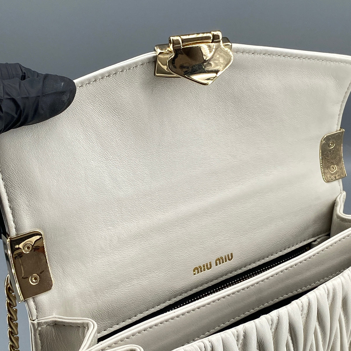 Miu Miu Confidential Matelassé  Crossbody Bag White Leather