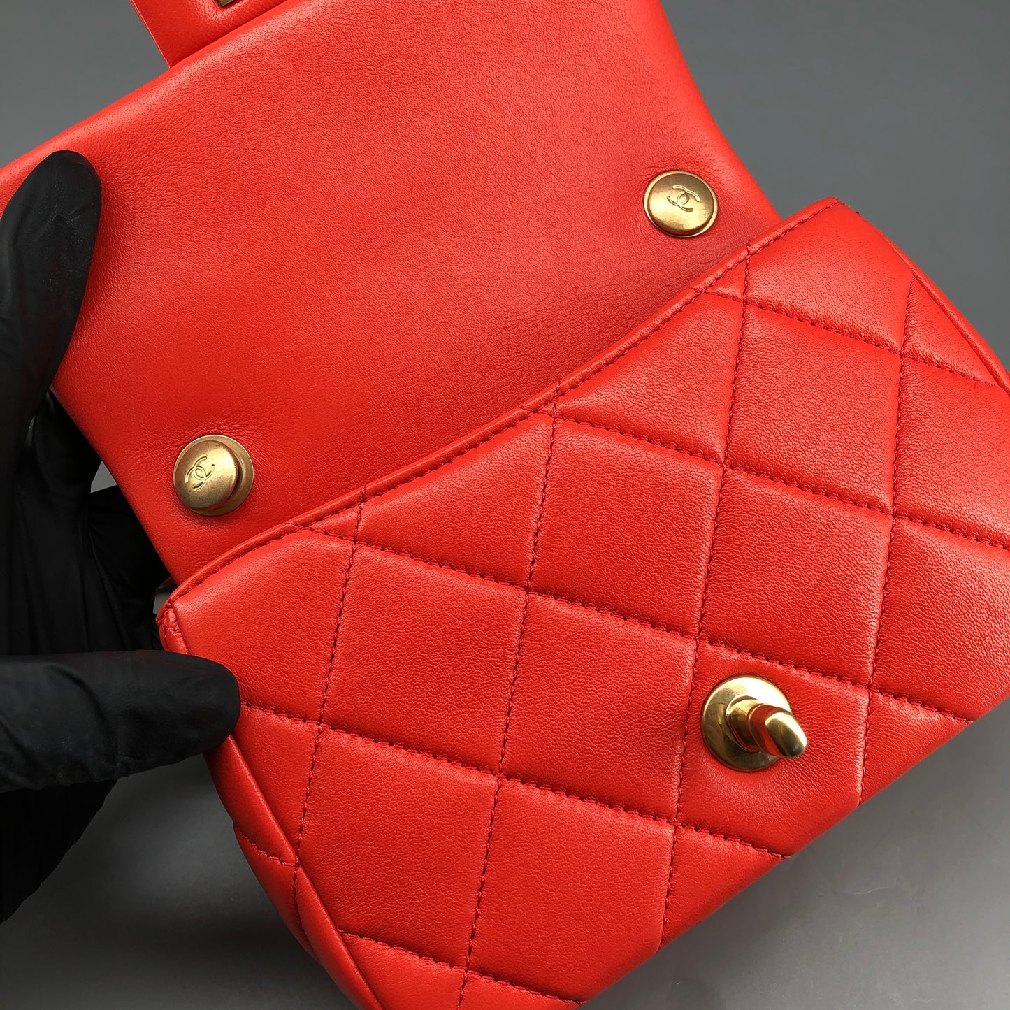 Chanel Mini Quilted Lambskin Flap Bag with Pearl Chain Red