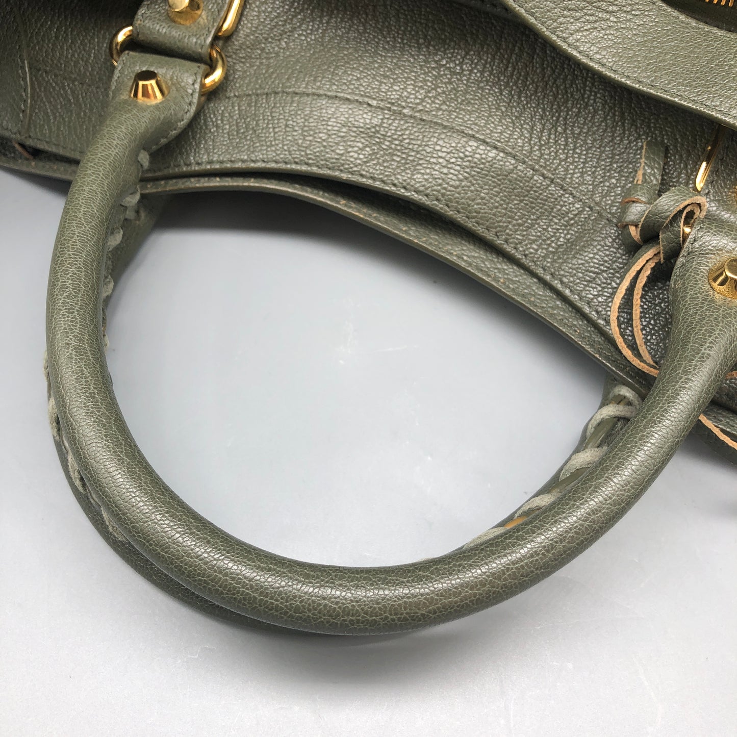 Balenciaga Classic Metallic Edge City Bag Olive Leather Handbag