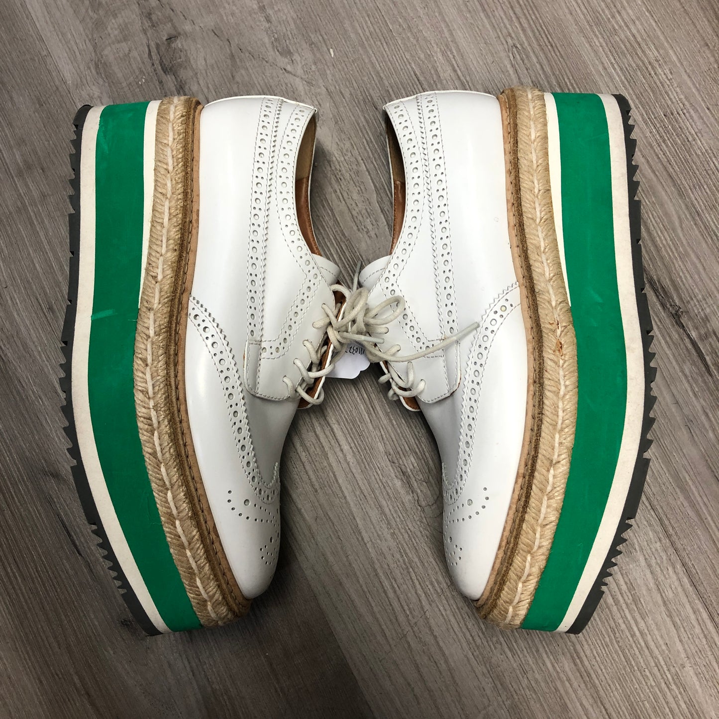 Prada Women's White Leather Brogue Platform Oxfords Size 36.5