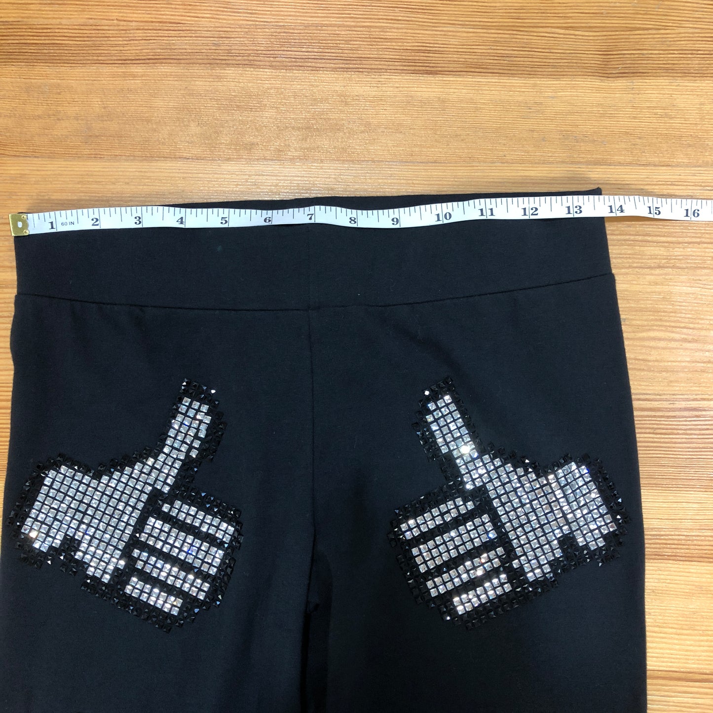 Philipp Plein Black Silver Rhinestone Handprint Leggings Size S
