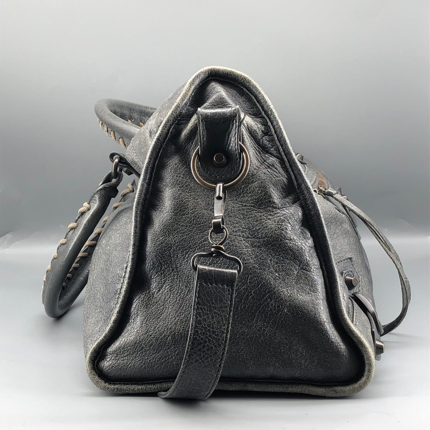 Balenciaga Classic City Distressed Leather Shoulder Handbag Grey