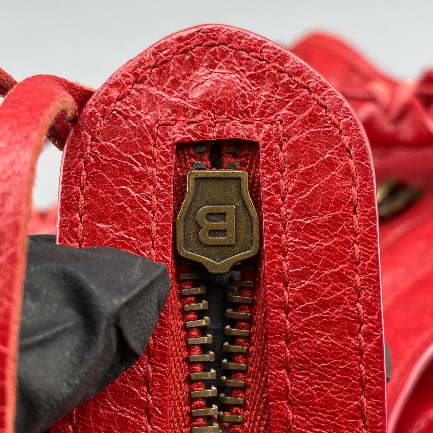 Balenciaga Red Lambskin Mini City Handbag