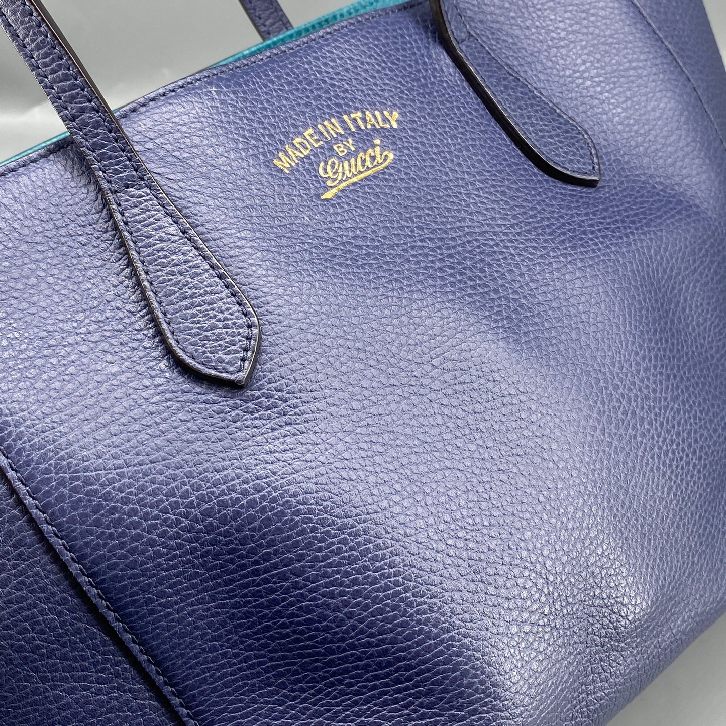 Gucci Grained Leather Tote Bag  Navy