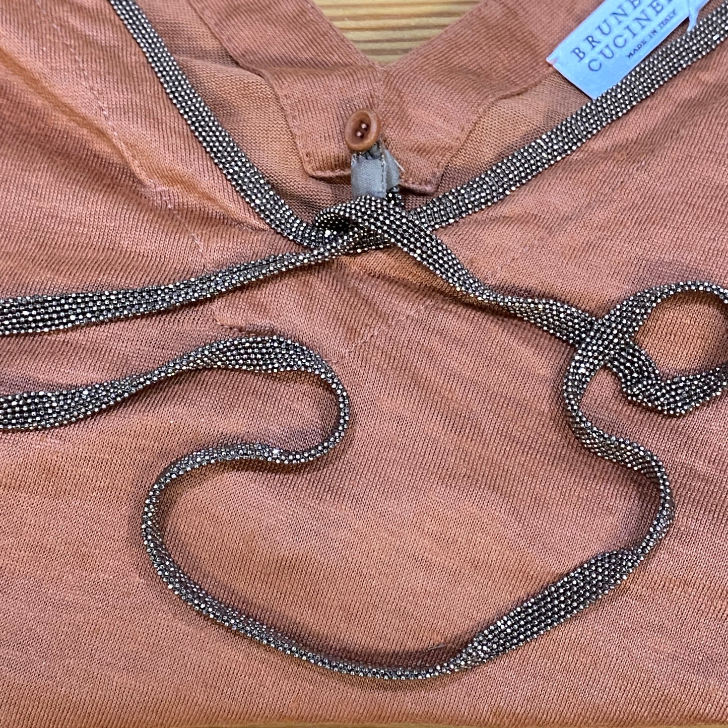 Brunello Cucinelli Rust V Neck Short Sleeve Top Bust 19.5in