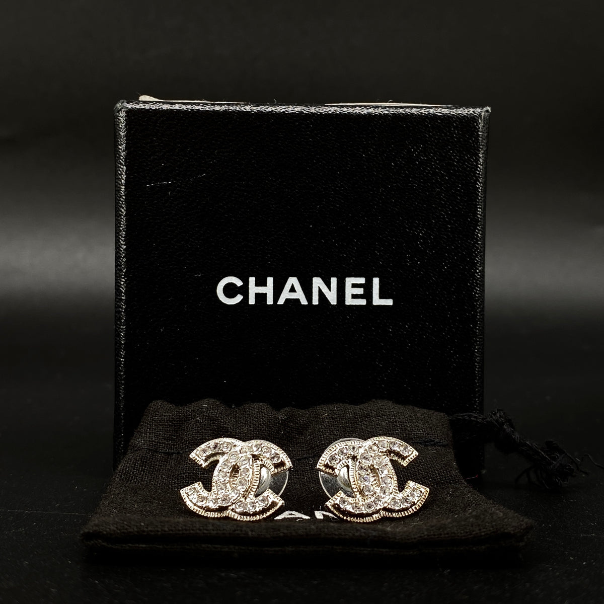 Chanel 2012 Silver Crystal CC Logo Earrings