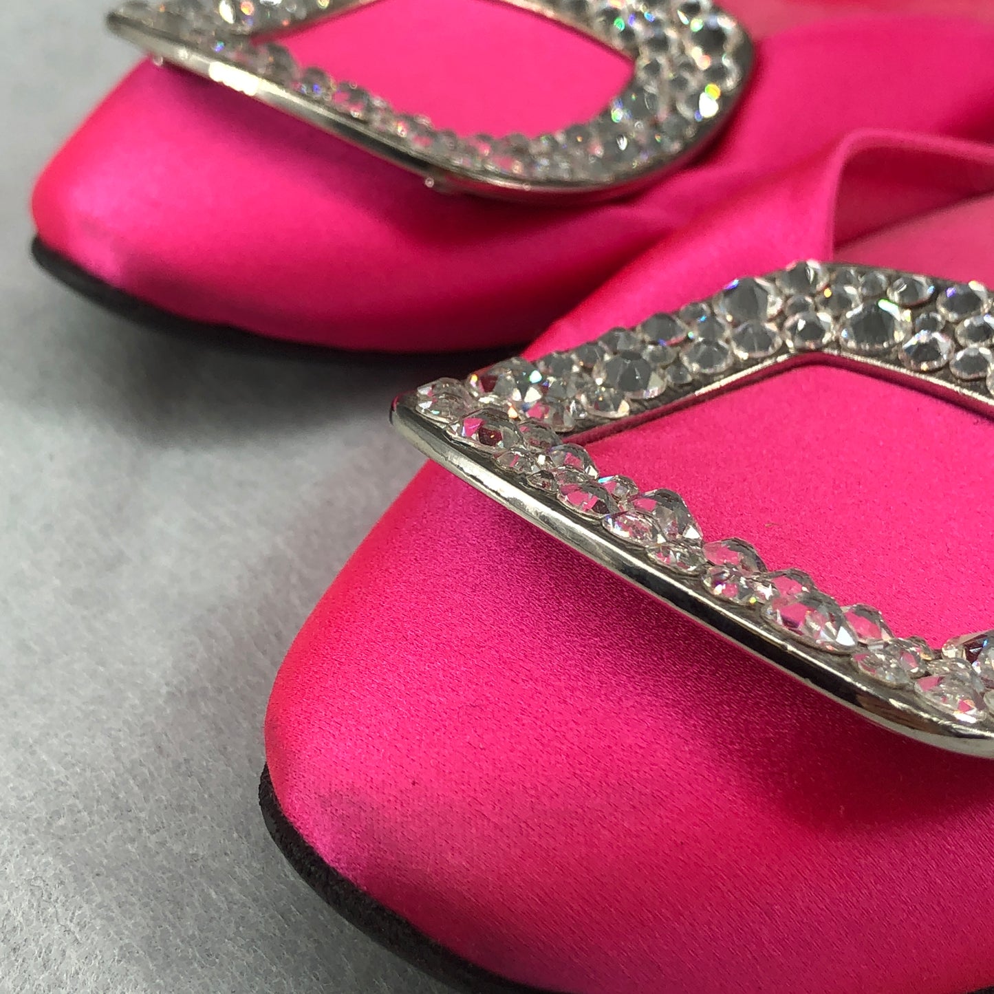 Roger Vivier Hot Pink Satin Crystal Square Buckle D'Orsay Flat Shoes 37