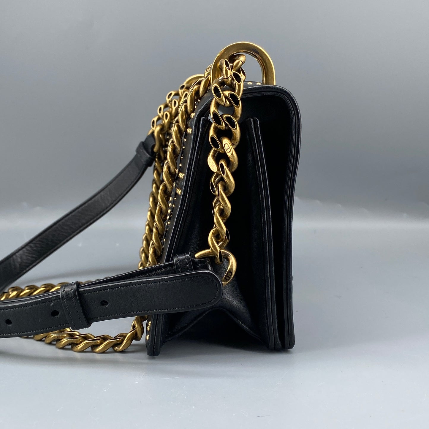 Christian Dior Gold Stud Detail Black Calfskin Diorama Flap Shoulder Bag
