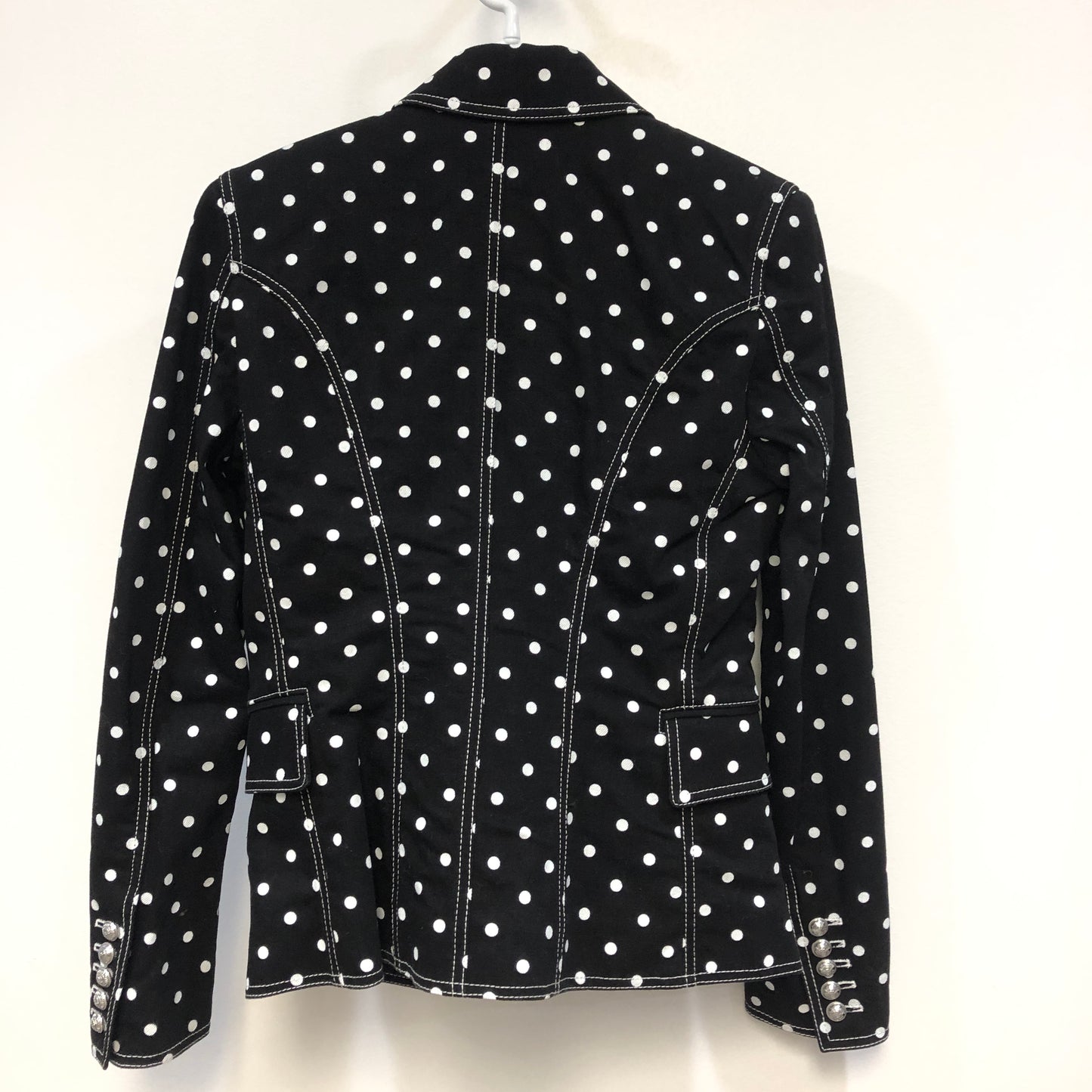 Balmain Polka Dot Double Breasted Blazer Jacket Size 40 Black White Two-Tone