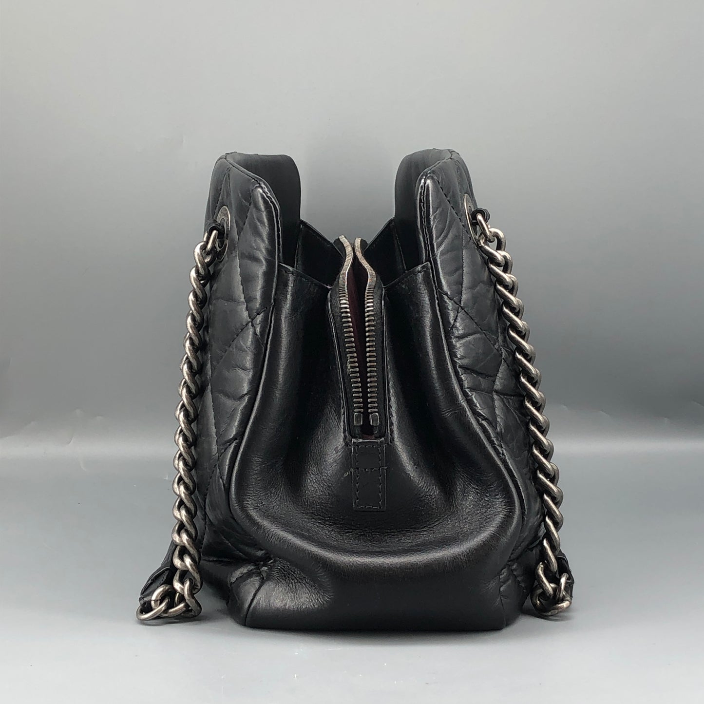Chanel Quilted Leather Chain Shoulder Tote Bag Black