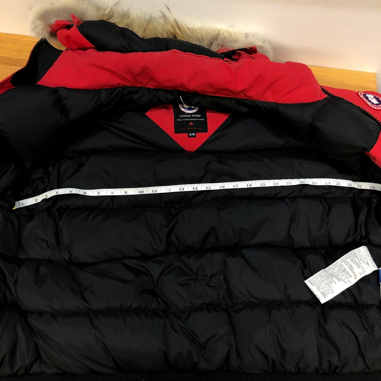 Canada Goose Red Fur Trim Hooded Bomber Jacket Size XL