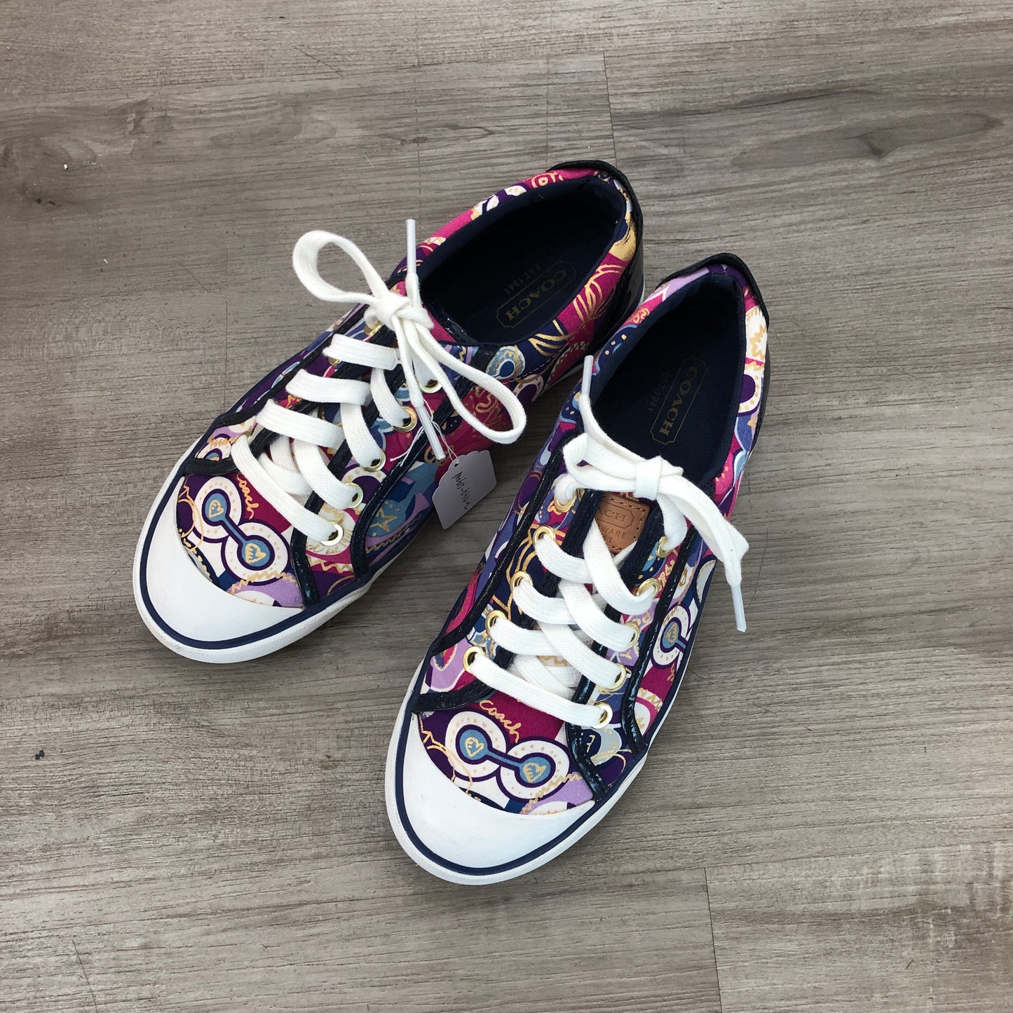 Coach Barrett Low Top Canvas Sneakers Size 6.5B White Purple Pink Gold Print