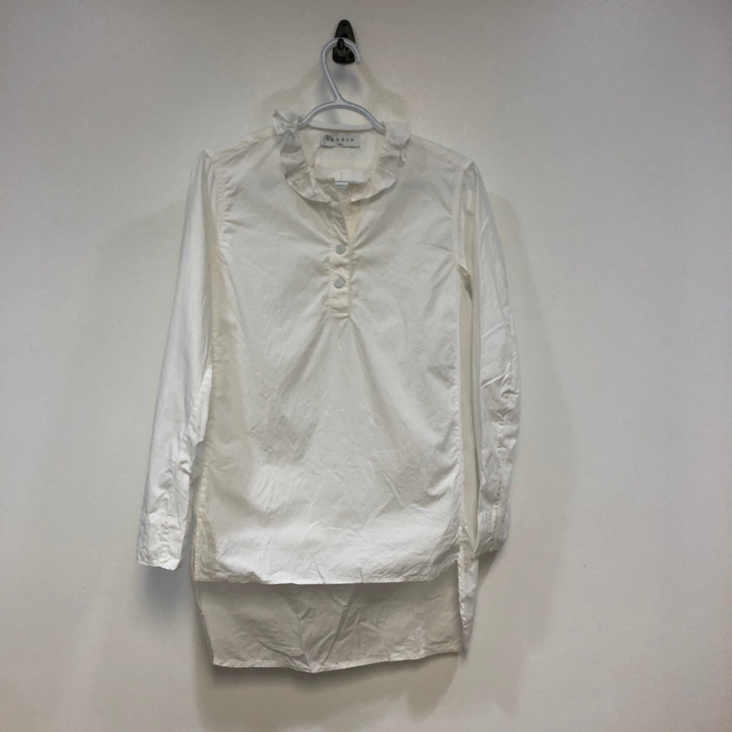 Sandro White Ruffled Collar Half-Placket Long Sleeve Blouse Size 1
