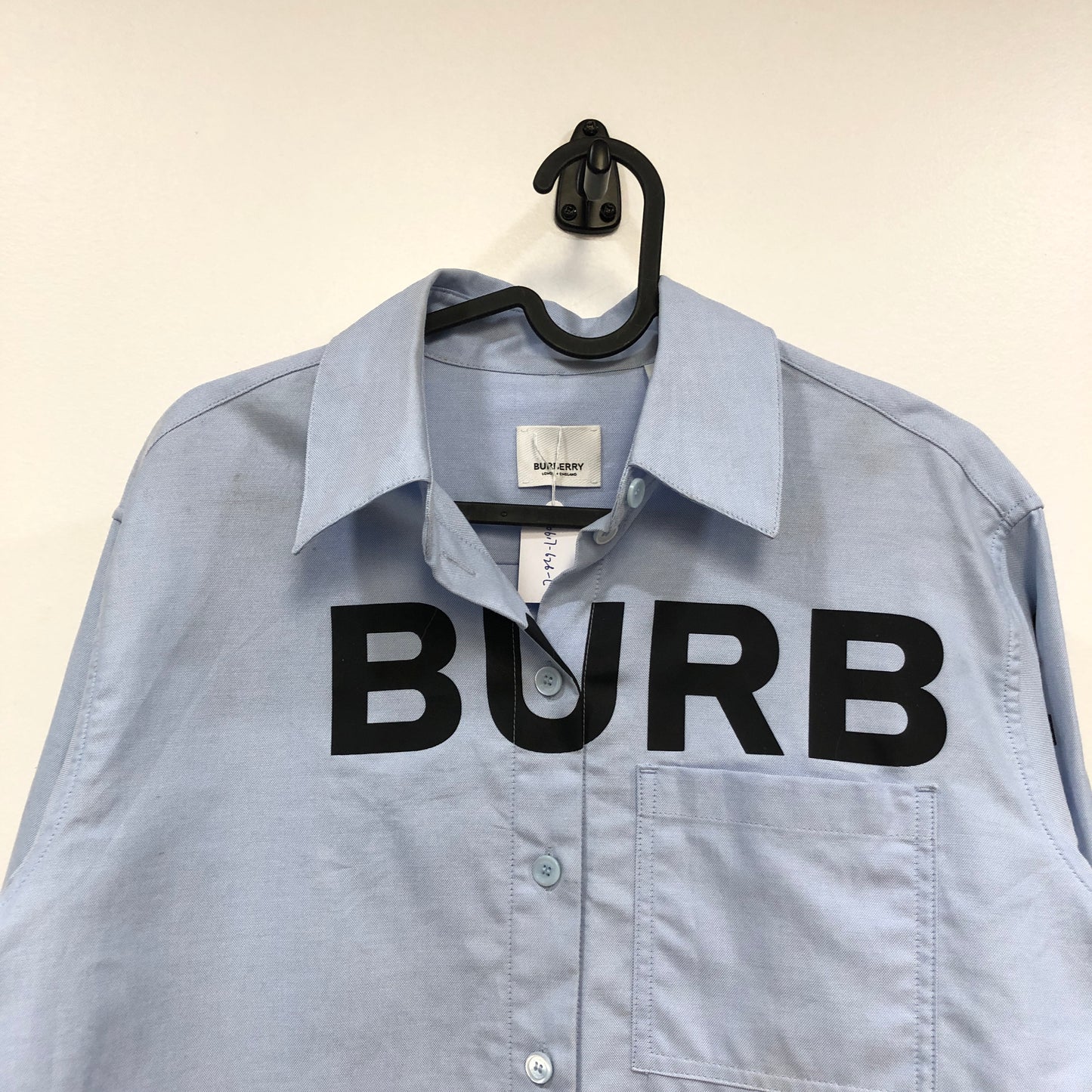 Burberry Light Blue Cotton Letter Print Oversized Long Sleeve Shirt Size 4