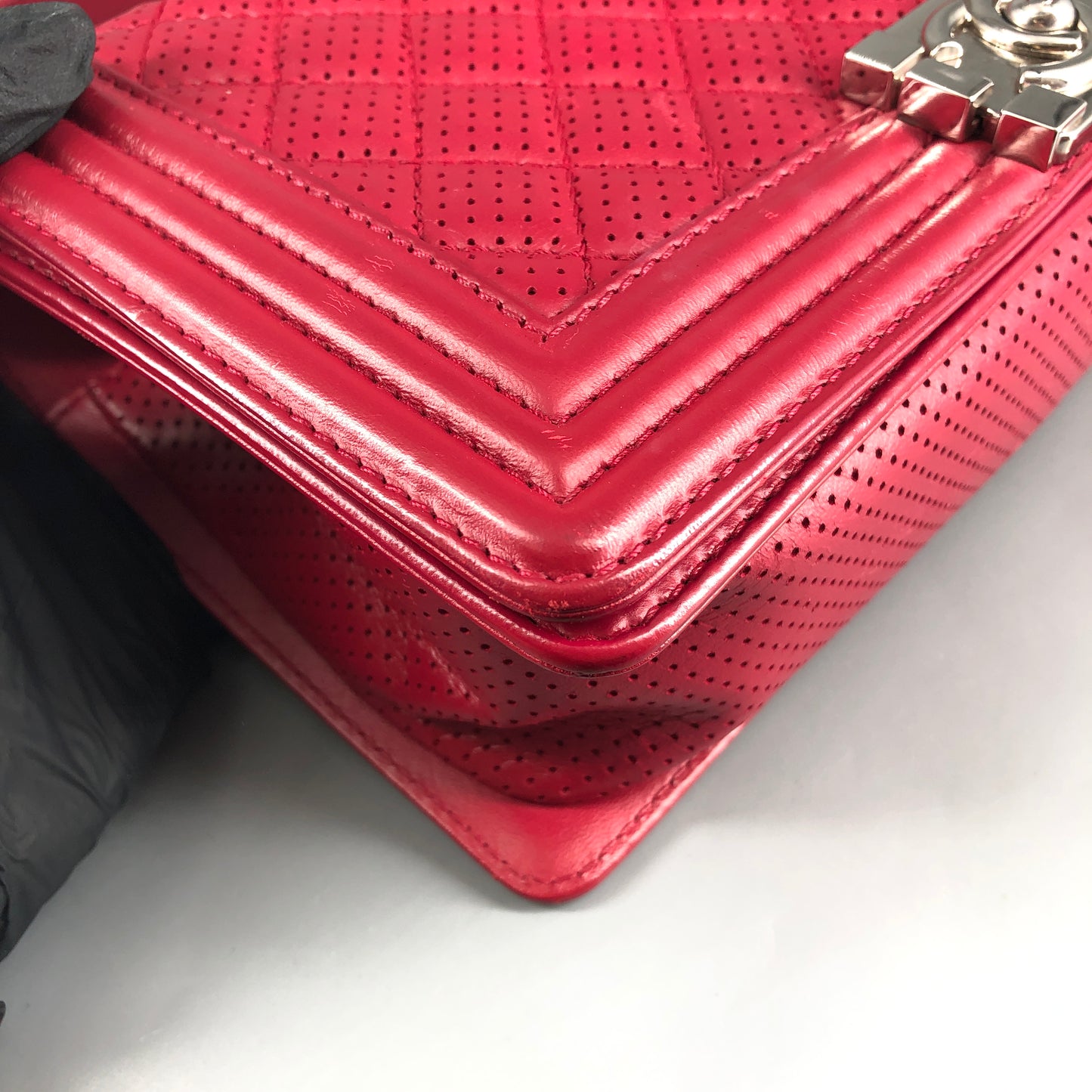 Chanel Boy Perforated Lambskin Quilted Shoulder Bag  Hot Pink