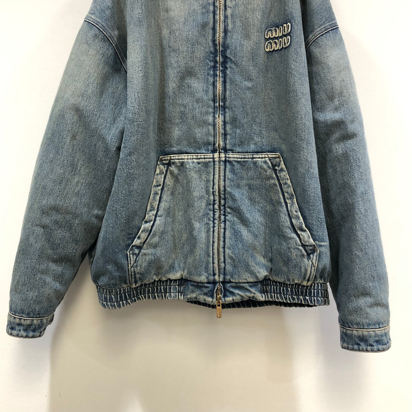 Miu Miu Blue Denim Zip-Up Hooded Jacket Size 40