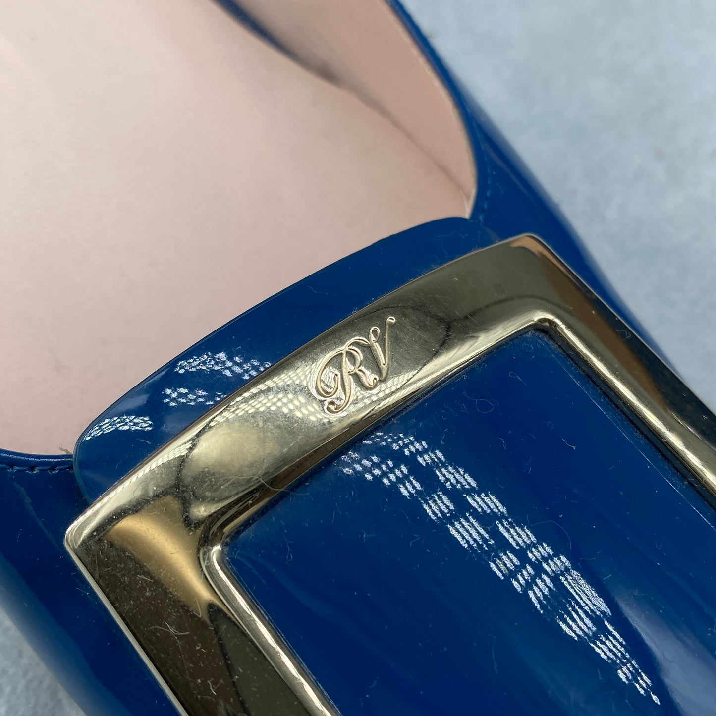 Roger Vivier Metal Buckle Patent Low Heel Shoes Size 40 Royal Blue
