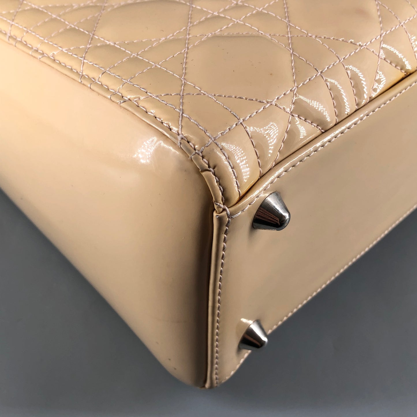Christian Dior Lady Dior Large Cannage Patent Leather Handbag Nude