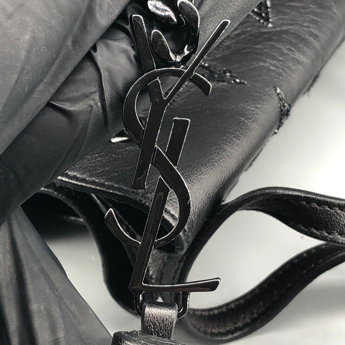 Saint Laurent Star Embossed Leather Mini Drawstring Bucket Bag Black