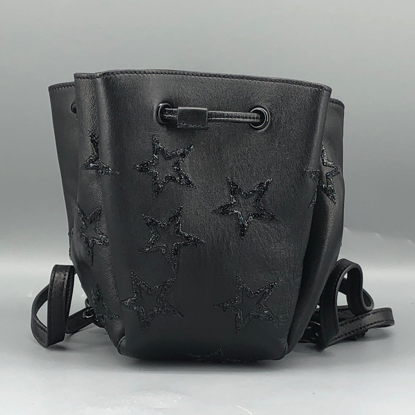 Saint Laurent Star Embossed Leather Mini Drawstring Bucket Bag Black