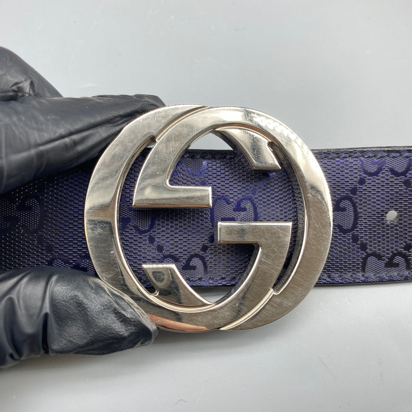 Gucci Dark Blue GG Supreme Belt 90cm