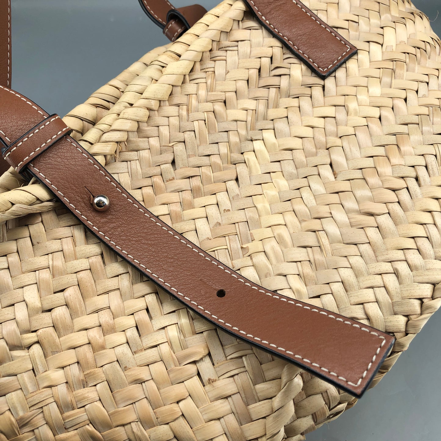 Loewe Anagram Straw Small Basket Tote Bag  Natural Straw