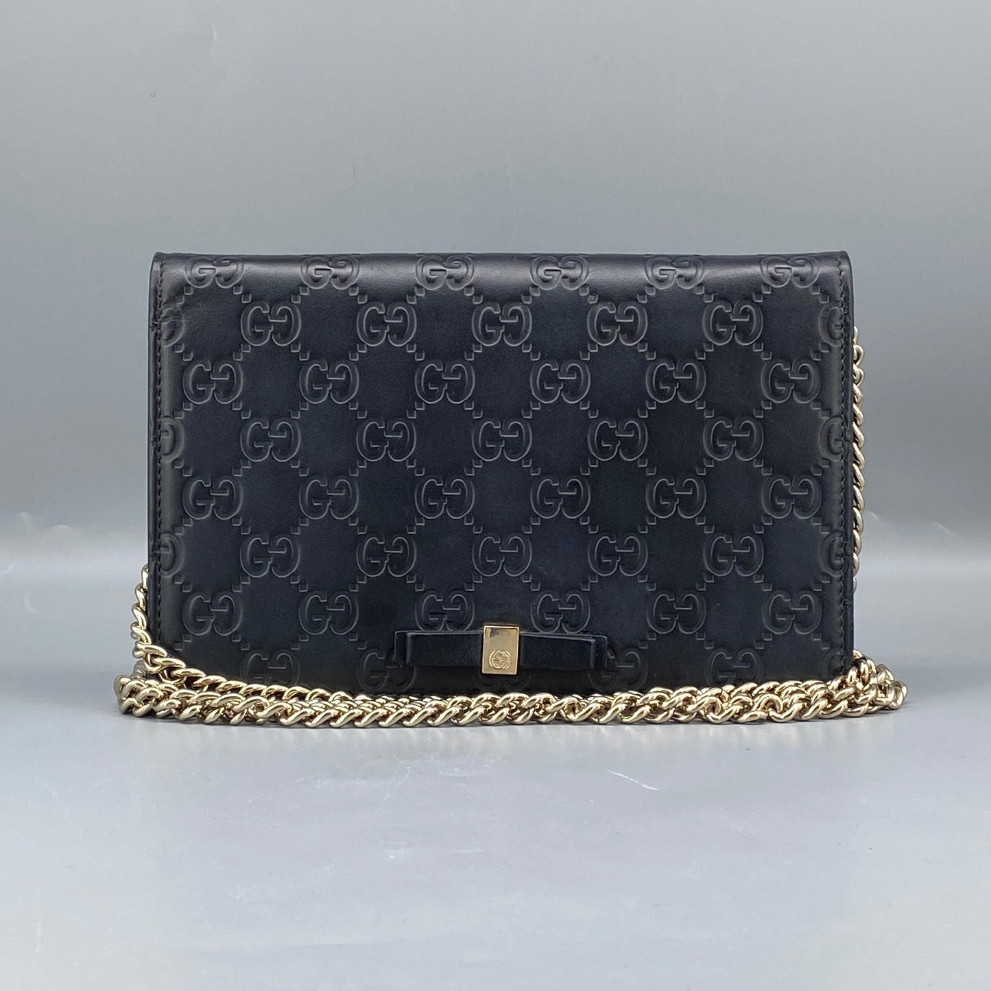 Gucci Black GG Embossed Chain Wallet Bag
