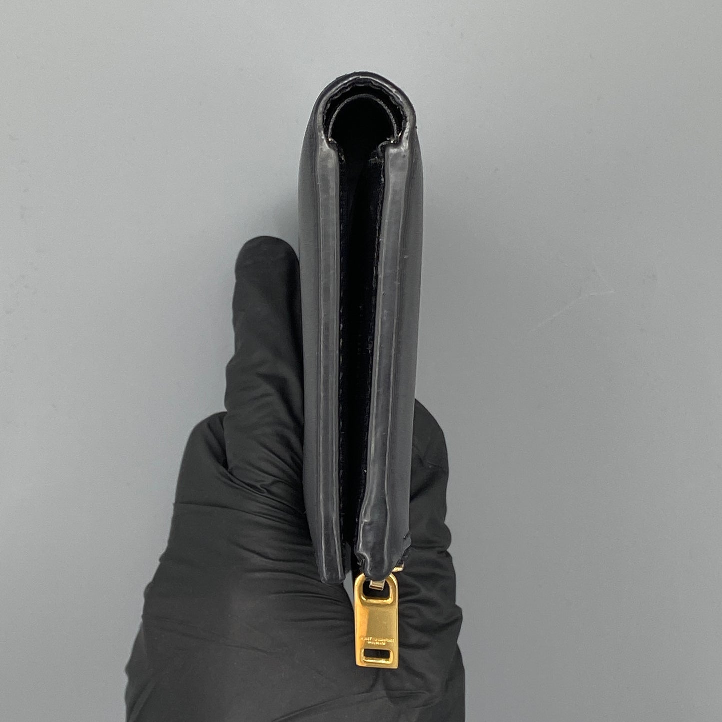 Saint Laurent Smooth Black Calfskin Bifold Wallet With Side Zipper