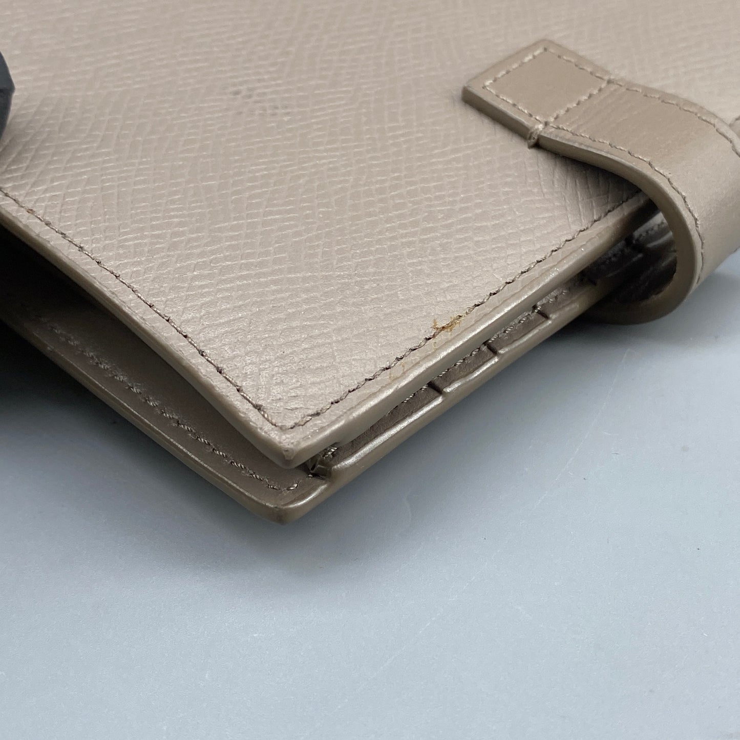 Celine Beige Grained Leather Triomphe Medium Fold Wallet