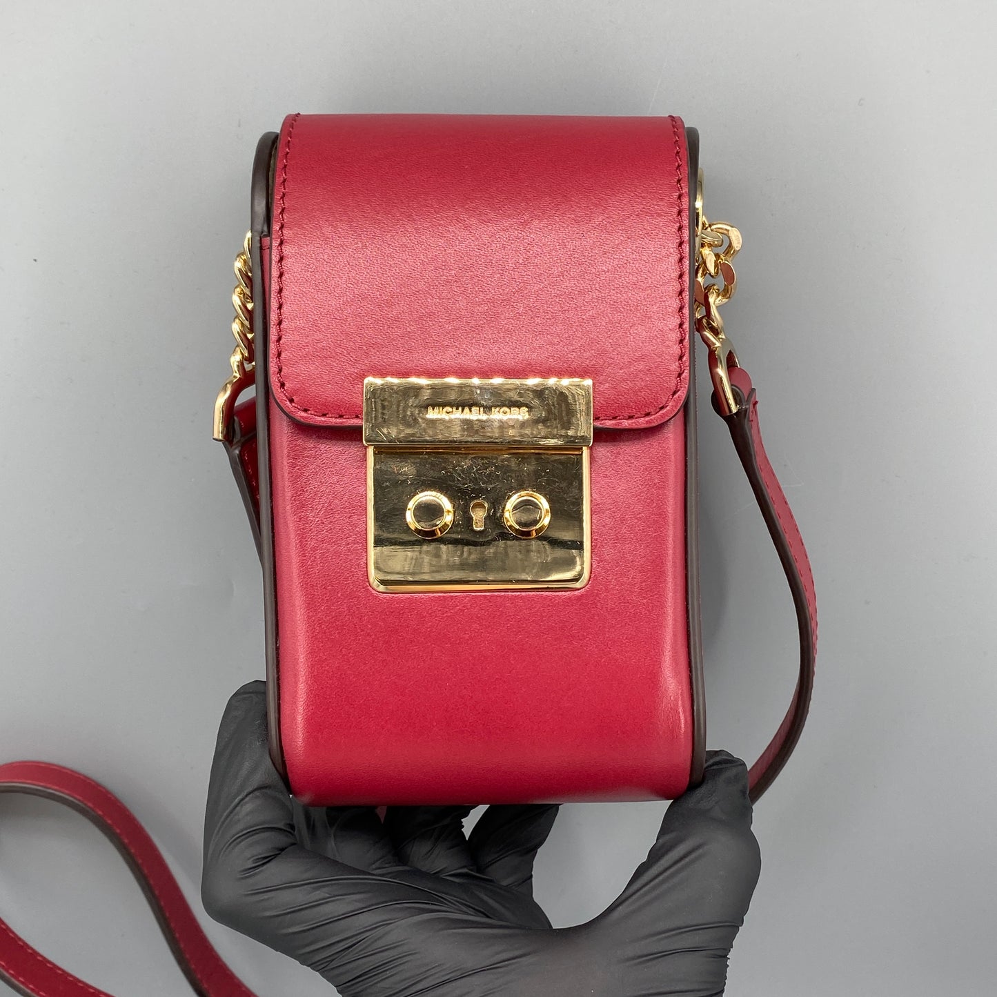 Michael Kors Red Leather Mini Vertical Crossbody Bag