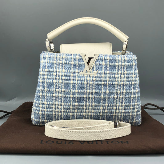 Louis Vuitton Limited Edition Capucines BB Handbag  White & Blue Tweed