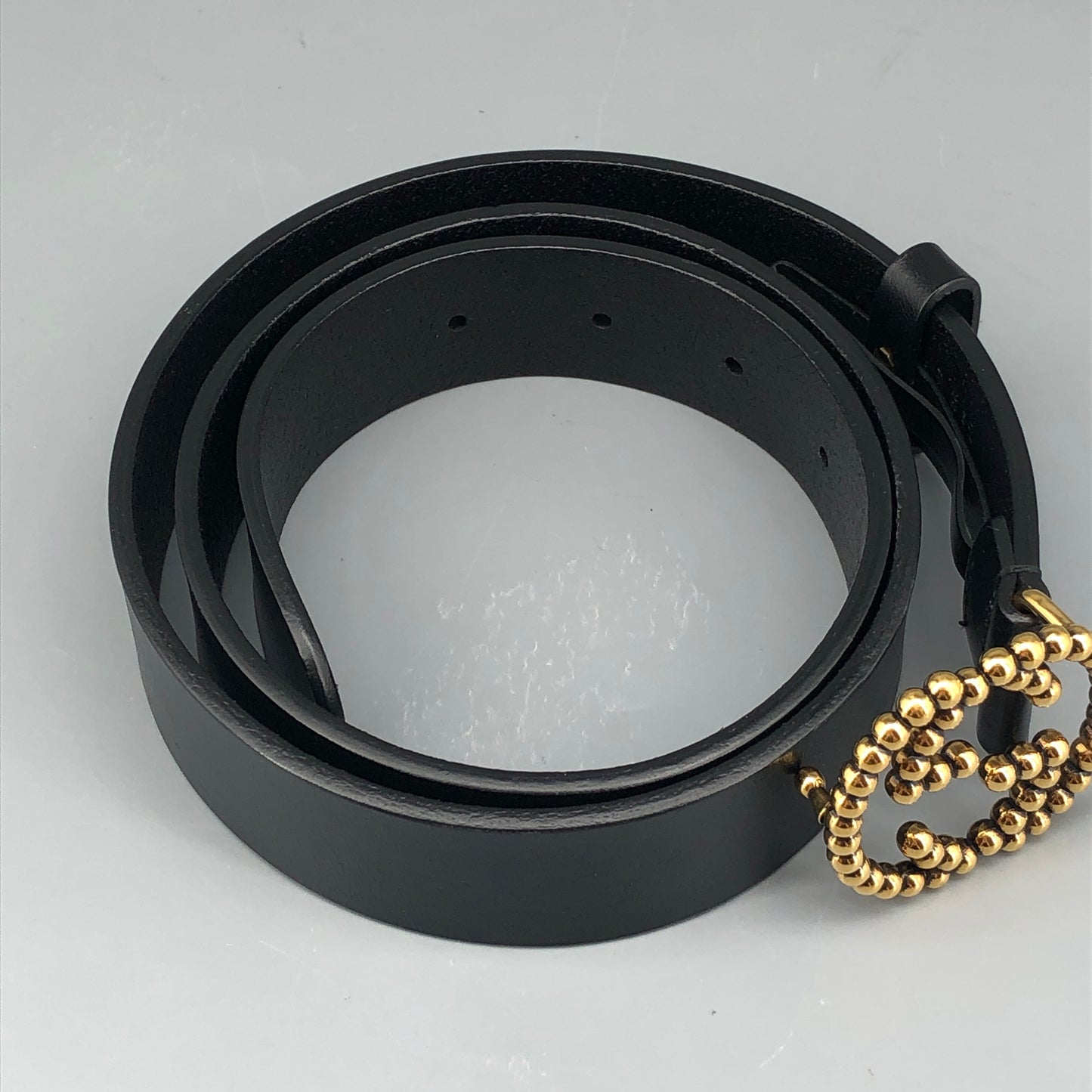 Gucci Beaded Interlocking GG Black Leather Belt Size 85cm