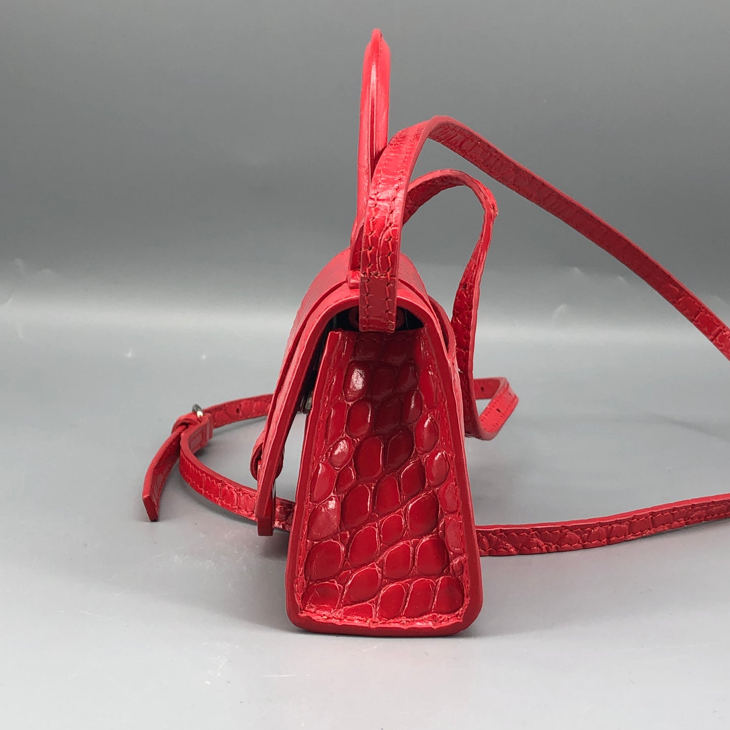 Balenciaga Red Croc Embossed Nano Hourglass Top Handle Bag