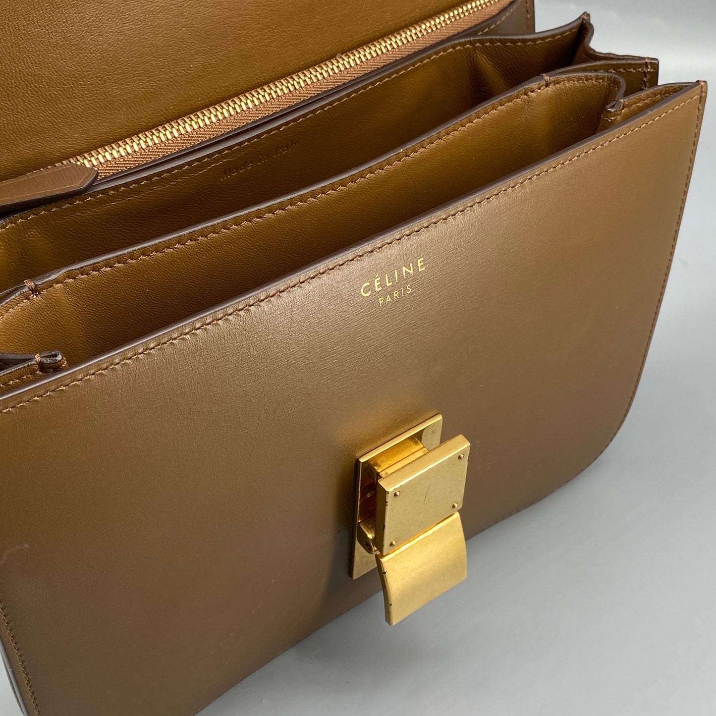 Celine Tan Box Calf Leather Classic Box Flap Crossbody Bag