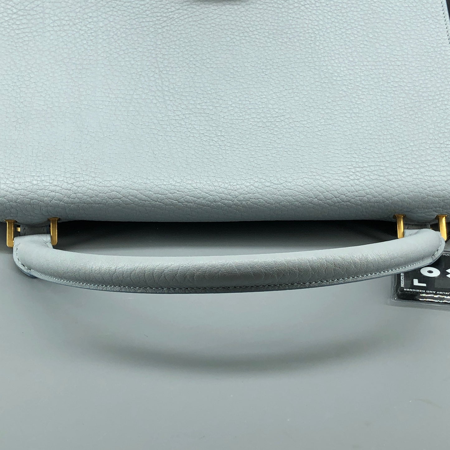 Celine Trapeze Leather & Suede Tote Bag Light Blue/Caramel/Black